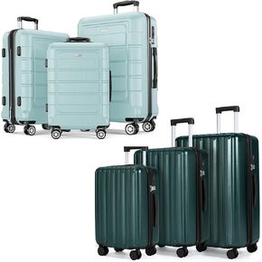 SHOWKOO Luggage Sets 100% PC & PC+ABS Expandable Suitcase Sets Double Spinner Wheels TSA Lock 3pcs+3pcs Mint Green & Dark Green
