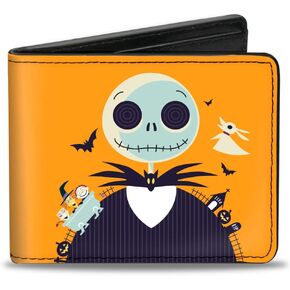 Buckle-Down Men's Disney Wallet, Bifold, Nightmare Before Christmas Stylized Jack Sally Ooogie Boogie, Vegan Leather, 4.0" x 3.5"