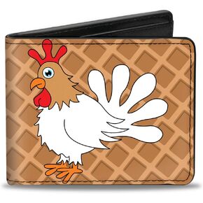 Buckle-Down Men's Wallet, Bifold, Waffle Chicken Poses, Vegan Leather, Multi, 4.0" x 3.5"