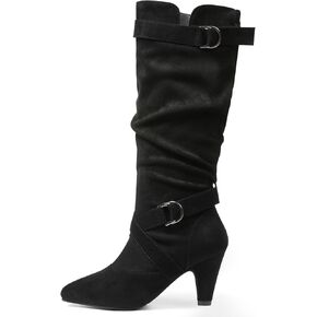Tscoyuki Slouchy Knee High Boots Women Fall Boots for Women 2024 Buckle Strap Kitten Heel Suede Winter Boots Long Tall Dress Boots