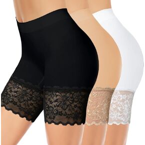 3pcs Lace Slip Shorts for Under Dresses Women, Anti Chafing Shorts Women, Bloomers Boyshorts Panties Lace leggings