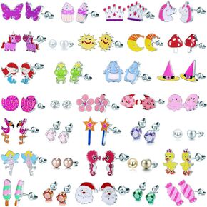Dreamscape Delights: 33-Piece Earrings for Girls Hypoallergenic Pack - Animal Earrings for teen Girls - Cute Earrings Birthday Gifts for Teens，Girls Earrings Set