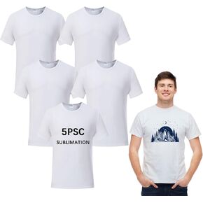 ORJ 5 Pieces Polyester Adult Tshirts for Sublimation White Blank Crew Neck Men Short Sleeve T-Shirt