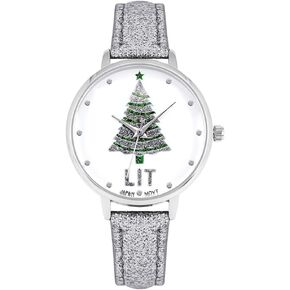 MASTOP Christmas Tree Watches for Women Santa Claus Snowflake Design 32mm Dial PU Leather Women Watch Men Christmas Gift Gold Green Silver Waistwatch Analog, Unique Fun Novelty