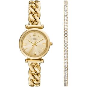 Fossil Women's Carlie Three-Hand Gold-Tone Stainless Steel Watch and Bracelet Set