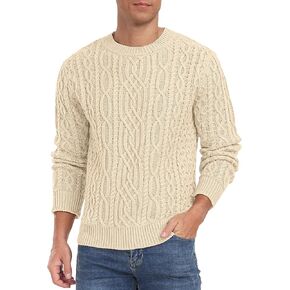 Askdeer Men's Cable Knit Pullover Sweater Long Sleeve Crew Neck Knit Sweater Soft Casual Sweaters with Ribbing Edge
