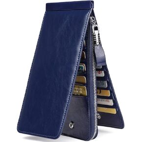 Women's Genuine Leather Credit Card Holder RFID Long Zipper Purse Wallet