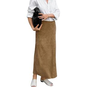 CHARTOU Women Fall Winter Elegant Faux Suede Leather Regular Fit Pencil Maxi Long Skirt