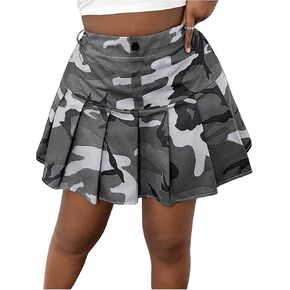 SOLY HUX Women's Plus Size Skirt Camo Print High Waisted Pleated A Line Short Skirts