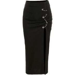 Black Punk Skirts for Women High Waist Buckle Slit Goth Club Rave Skirt in Saudi Arabia