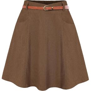 تنورة قصيرة للسيدات من Belle Poque مع جيوب وحزام، تنانير قصيرة قصيرة ومتعددة الاستخدامات أساسية على شكل حرف A in Kuwait