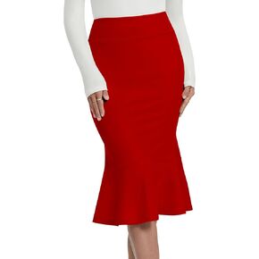 Women's Pencil Skirt High Waist Stretch Work Dressy Casual Midi Bodycon Fishtail Skirt Below Knee