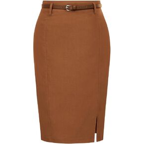 Kate Kasin Women's Bodycon Pencil Skirt with Belt Solid Color Hip-Wrapped