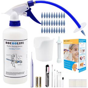 BOCOOLIFE Ear Cleaning Kit, Ear Wax Removal Tool Ears Cleaner, Ear Wash Irrigation Kit with Lighted Ear Curette Pick,Ear Basin,30 Ear Tips,Cotton Swabs,Safe and Easy Clean Ear Blockage Wax of All Ages