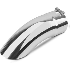 5 inch Inlet Curved Exhaust Tip, 5" Outlet 15" Overall Length Stainless Steel Turn Down Exhaust Tail Pipe, Bolt-On,Sleek Angle Cut, Polished Tailpipe, Silvery
