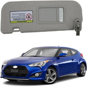 DYRDINSHOW Driver Left Side Sun Visor Sun Shade LH with Mirror Gray Compatible with Hyundai Veloster 2012-2015 Replace 85210-2V130-TX