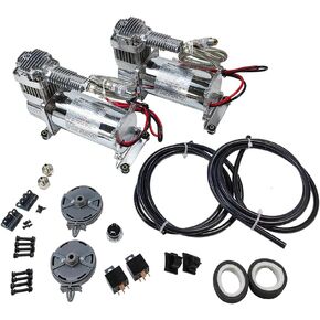 Dual Heavy Duty Onboard 12V Air Compressors 200 PSI with Remote Mount Kit | Universal Fit for Truck Car Train Horn, Suspension Ride Bag System | Fits All 12V Vehicles like Truck Pickup SUV RV Marine