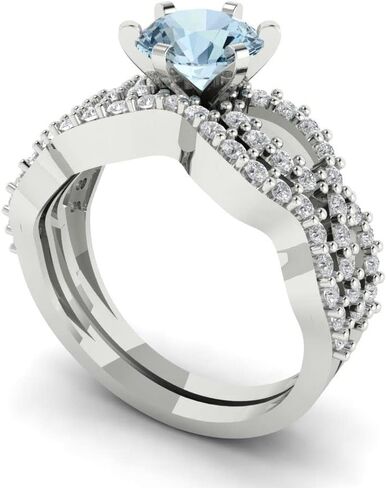 1.52 ct Round Cut Natural Swiss Blue Topaz 14k White Gold Solitaire with Accents Wedding Bridal Promise Ring Band Set in Saudi Arabia