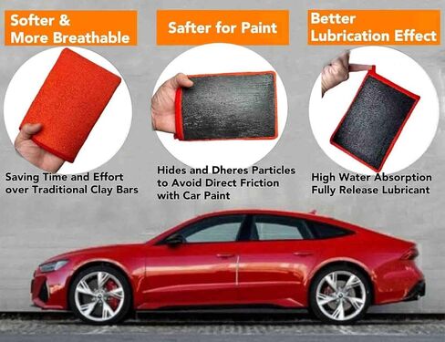 قفاز طين لتزيين السيارة - قفاز شريط طين عالي الجودة، قفاز طين صناعي لإزالة رذاذ الطلاء الزائد، بقع الماء، عصارة الأشجار، غبار السكك الحديدية من الطلاء، الزجاج، الأسطح البلاستيكية (قطعة واحدة قفاز أحمر) in Kuwait