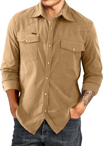 JMIERR Men's Corduroy Shirts Casual Western Long Sleeve Button Down Shacket Jackets with 2 Flap Pocket in Saudi Arabia