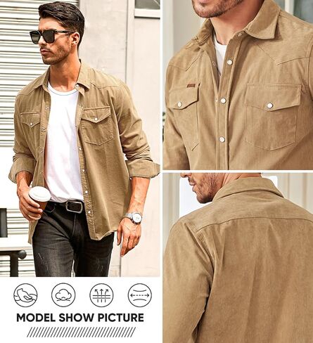 JMIERR Men's Corduroy Shirts Casual Western Long Sleeve Button Down Shacket Jackets with 2 Flap Pocket in Saudi Arabia