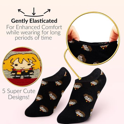 Harry Potter Girls No Show Socks, Invisible Liner Socks for Kids, Summer Socks Pack of 5 - Kids Gifts in Saudi Arabia