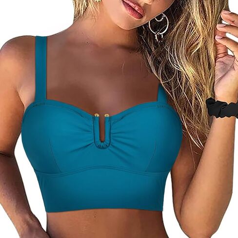 Hilor Women's Underwire Bikini Tops Longline Push Up Swim Top Sexy Midkini Swimsuit Bathing Suit Tops in Kuwait
