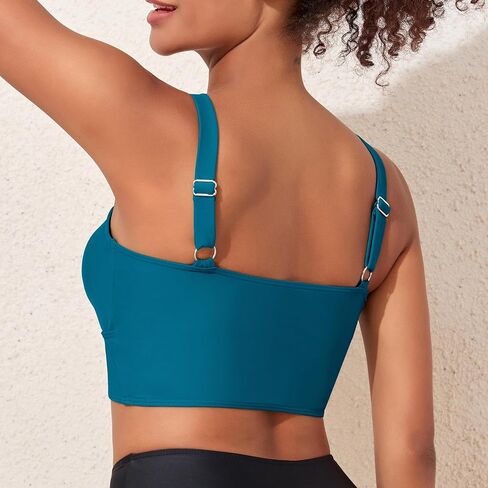 Hilor Women's Underwire Bikini Tops Longline Push Up Swim Top Sexy Midkini Swimsuit Bathing Suit Tops in Kuwait