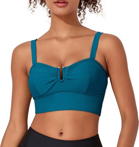 Hilor Women's Underwire Bikini Tops Longline Push Up Swim Top Sexy Midkini Swimsuit Bathing Suit Tops in Kuwait