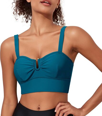Hilor Women's Underwire Bikini Tops Longline Push Up Swim Top Sexy Midkini Swimsuit Bathing Suit Tops in Kuwait