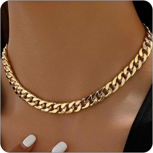 Chunky Gold Necklace for Women 18K Gold Plated Cuban Paperclip Choker Toggle Bar Clasp Necklaces Dainty Gold Chain Necklace Jewelry Gifts in Saudi Arabia