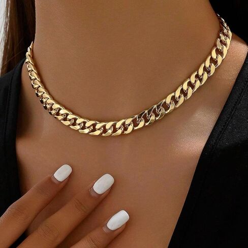 Chunky Gold Necklace for Women 18K Gold Plated Cuban Paperclip Choker Toggle Bar Clasp Necklaces Dainty Gold Chain Necklace Jewelry Gifts in Saudi Arabia