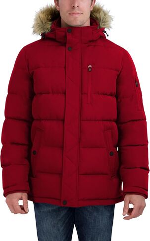 Nautica Men's Faux Fur Trim Puffer Jacket with Removable Hood in Saudi Arabia
