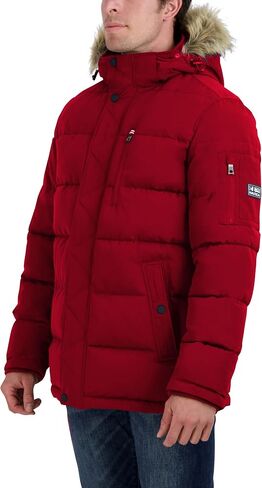 Nautica Men's Faux Fur Trim Puffer Jacket with Removable Hood in Saudi Arabia