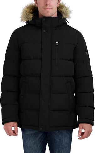 Nautica Men's Faux Fur Trim Puffer Jacket with Removable Hood in Saudi Arabia