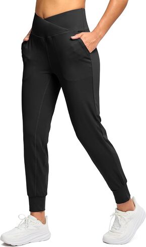 SANTINY Women's Joggers with Pockets Crossover Waist Yoga Pants Loose Athletic Leggings for Workout, Running, Lounge in Saudi Arabia