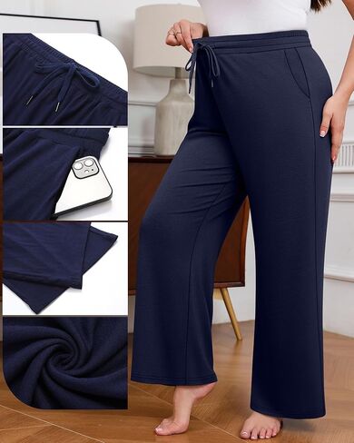 Huukeay 3 Pack Women's Plus Size Pants Wide Leg Yoga Pants Baggy Lounge Sweatpants with Pockets Drawstring High Waist Jogger in Kuwait