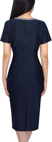 VFSHOW Womens Business Button Crew Neck Fitted Wear to Work Office Patchwork Pencil Sheath Dress in Saudi Arabia