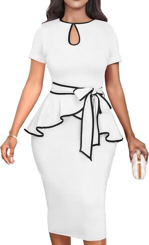 فساتين Peplum أنيقة للنساء الأعمال بطول الركبة فساتين Bodycon خمر سبليت الظهر سستة in Kuwait