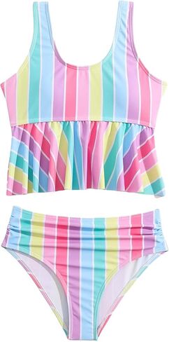 SHENHE Girl's 2 Piece Bikini Set Color Block Striped Print Swimsuit Set Cute Bathing Suit Set in Saudi Arabia