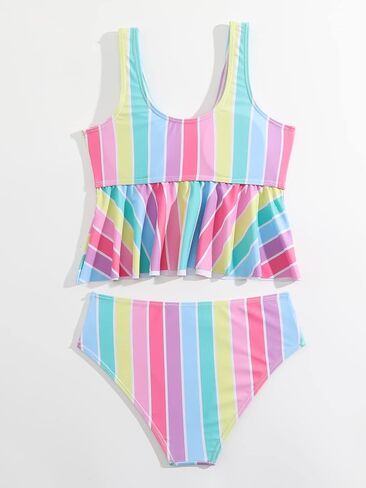 SHENHE Girl's 2 Piece Bikini Set Color Block Striped Print Swimsuit Set Cute Bathing Suit Set in Saudi Arabia