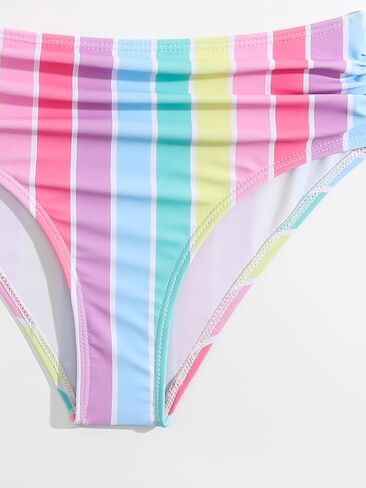 SHENHE Girl's 2 Piece Bikini Set Color Block Striped Print Swimsuit Set Cute Bathing Suit Set in Saudi Arabia