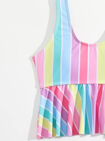 SHENHE Girl's 2 Piece Bikini Set Color Block Striped Print Swimsuit Set Cute Bathing Suit Set in Saudi Arabia
