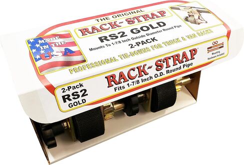 2 Pack, Rack-Strap, The Original Ladder Rack Tie-Down, Round Mounting Bracket, RS2 Gold 1-7/8 Inch Diameter Round Mounting Bracket, Bolt Installation Hardware Included, 8 Foot Black Strap in Kuwait