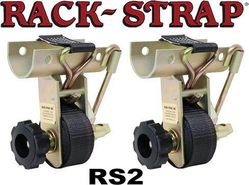 2 Pack, Rack-Strap, The Original Ladder Rack Tie-Down, Round Mounting Bracket, RS2 Gold 1-7/8 Inch Diameter Round Mounting Bracket, Bolt Installation Hardware Included, 8 Foot Black Strap in Kuwait