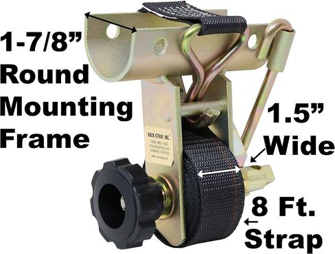 2 Pack, Rack-Strap, The Original Ladder Rack Tie-Down, Round Mounting Bracket, RS2 Gold 1-7/8 Inch Diameter Round Mounting Bracket, Bolt Installation Hardware Included, 8 Foot Black Strap in Kuwait
