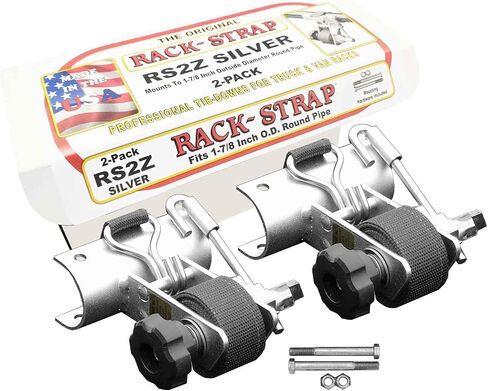2 Pack, Rack-Strap, The Original Ladder Rack Tie-Down, Round Mounting Bracket, RS2 Gold 1-7/8 Inch Diameter Round Mounting Bracket, Bolt Installation Hardware Included, 8 Foot Black Strap in Kuwait
