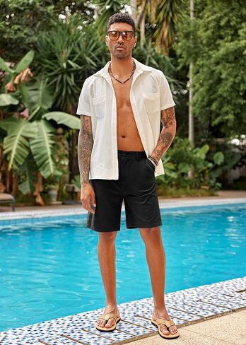 COOFANDY Men's Casual Shorts Linen Flat Front Shorts Elastic Waist Summer Beach Shorts in Saudi Arabia
