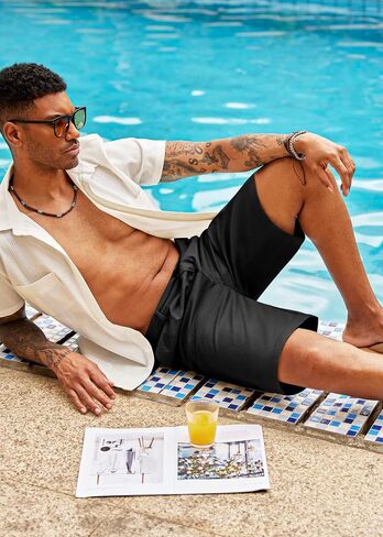COOFANDY Men's Casual Shorts Linen Flat Front Shorts Elastic Waist Summer Beach Shorts in Saudi Arabia