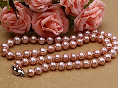 عقد لؤلؤ نسائي AA+ كلاسيكي 8 ملم مستدير من لؤلؤ المياه العذبة المزروع باللافندر مقاس 18 بوصة in Kuwait